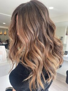 Strawberry brown hair colour for Christmas at Louise Fudge Hair Salon in Heswall